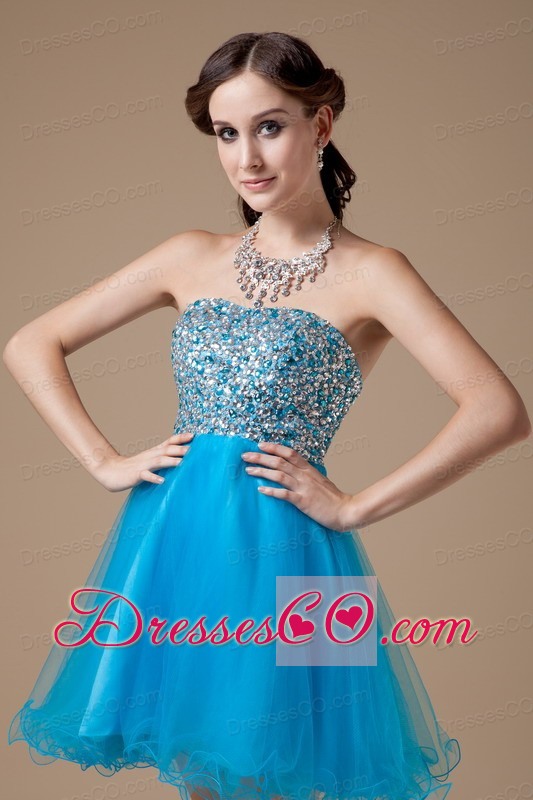 Low Price Teal A-line Cocktail Dress Strapless Organza Beading Mini-length